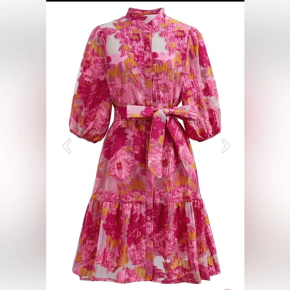 Chicwish Pink & Yellow Floral Tie-Waist Dress - Picture 4 of 8